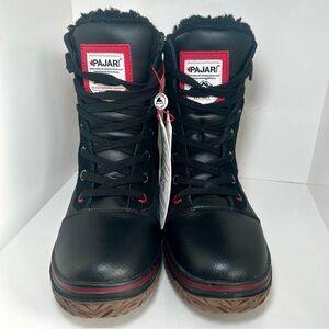 Pajar Men’s Black & Red Casual Leather, Waterproof, Thermal Winter Boots NWT